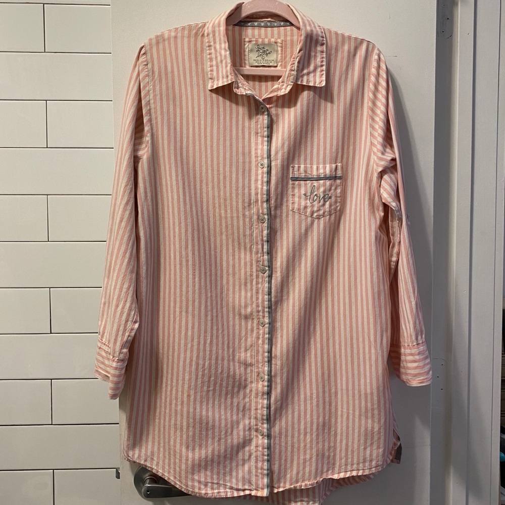 Love Striped Button Up Lounge/Pajama Top